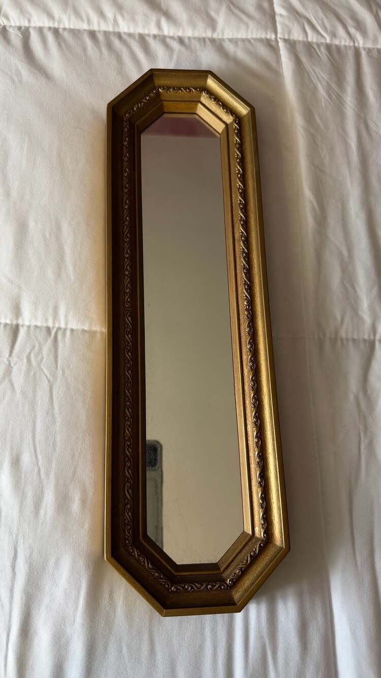 Vintage Gold Ornate Elongated Octagon Narrow Wall Mirror - Picture 4 of 5